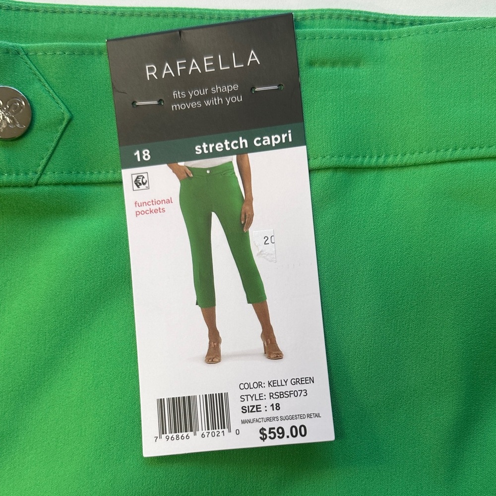 NWT Size 18, Rafaella Elastic Waist Capri Pants in “Kelly Green”
